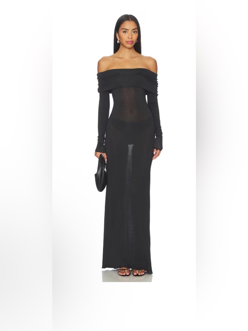 NWOT SKIMS Sheer Modal Off Shoulder Long Dress in Onyx Size Medium